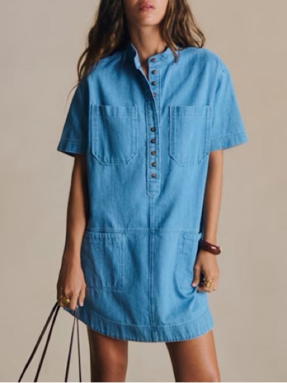 Sezane Sonali Dress Light Blue Denim NWT